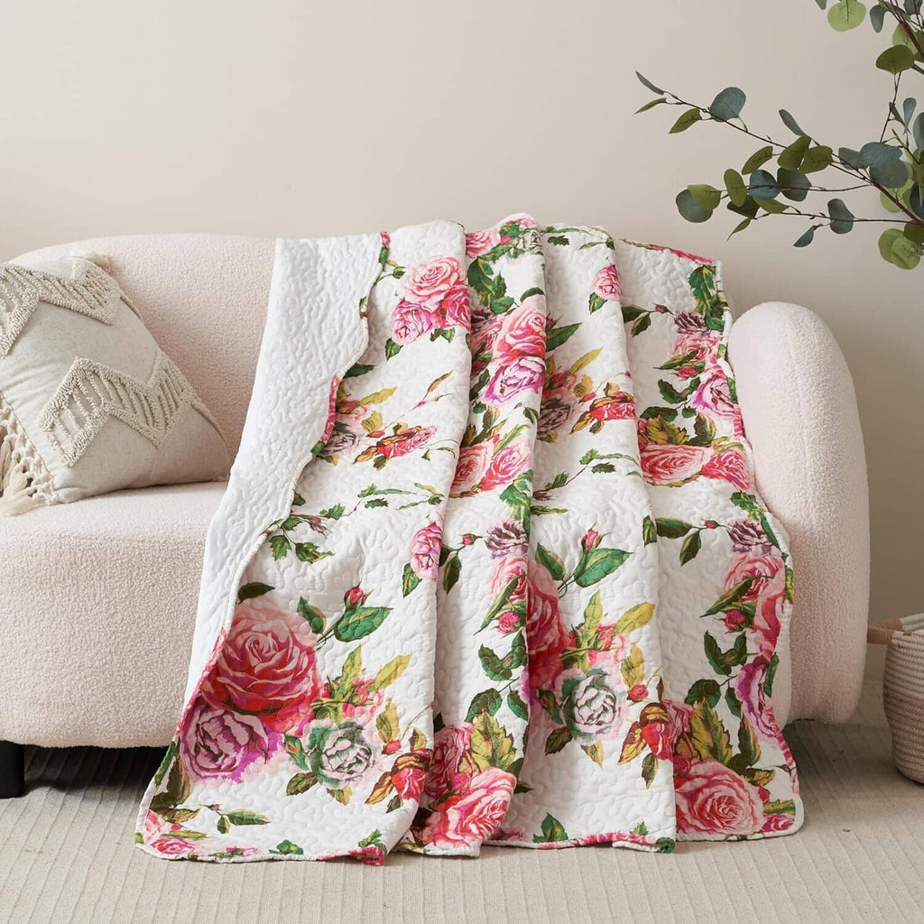 Pink Throw Blanket - Floral Willow by crystal_walen - Flower Blue Floral Purple Rose hot Garden Watercolor Throw Blanket with Spoonflower Fabric