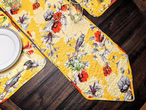 DaDalogy Bedding Sunshine Yellow Floral Vintage Hummingbirds Garden Table Runner (925) - DaDa Bedding Collection