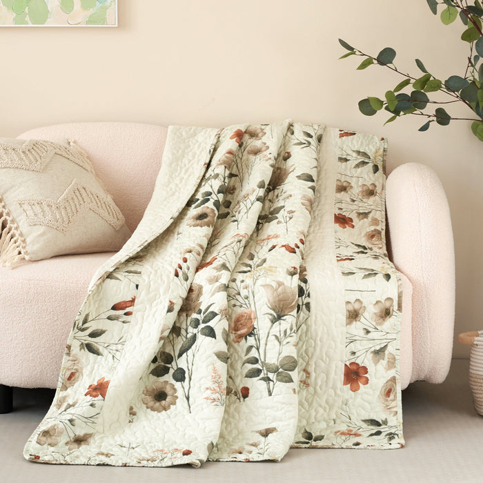 DaDa Bedding Collection Enchanted Meadow Reversible Floral Cozy Lightweight Lap Throw - Perfect for Couch or Bed, Beige Victorian Garden Pallete, All-Season Comfort, Machine Washable, 50x60 Inches - DaDa Bedding Collection