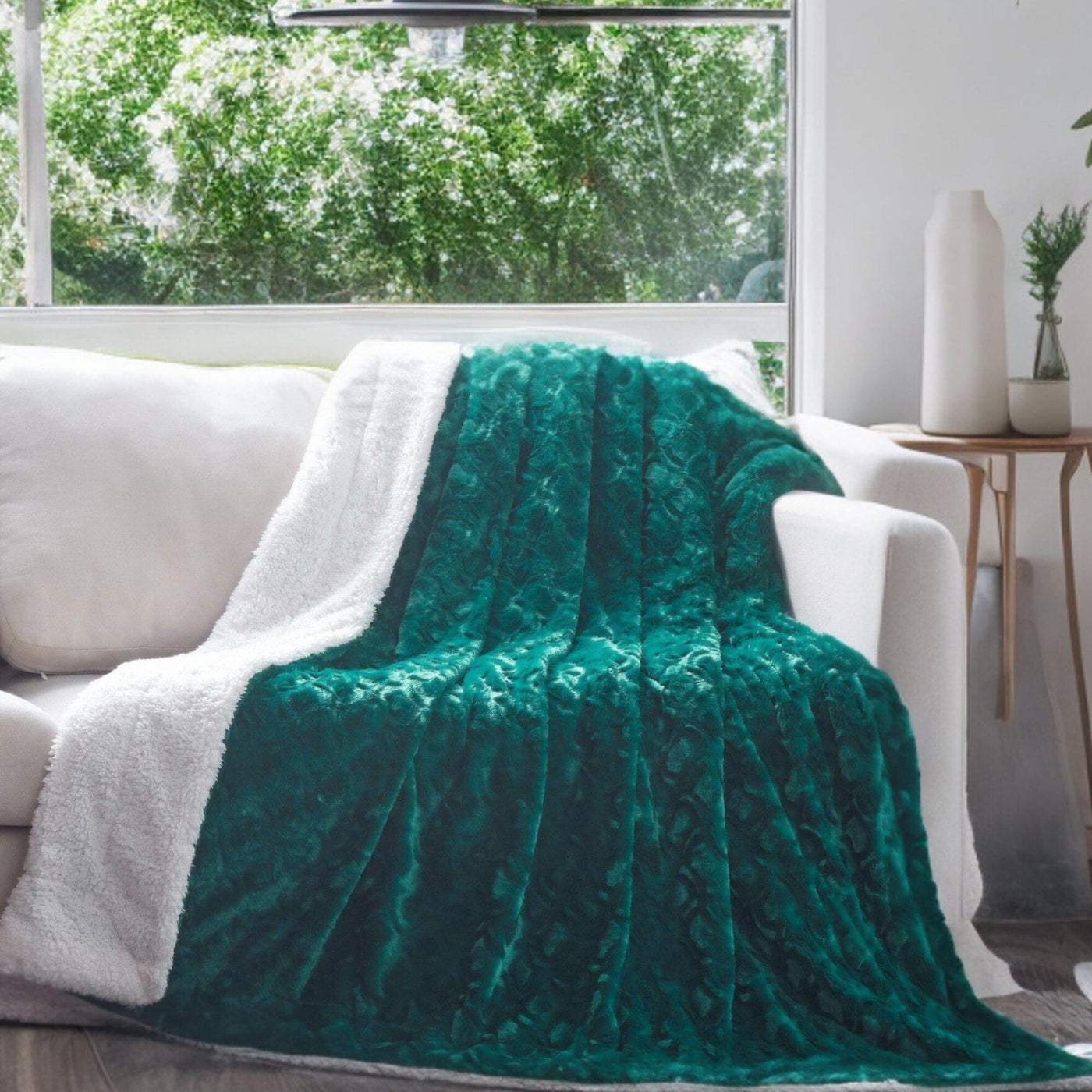 DaDa Bedding Mermaid Scales Emerald Green Blue w/ Sherpa Backside Faux ...