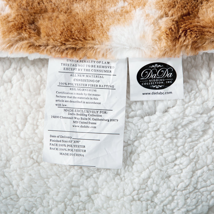 DaDa Bedding Luxury Pumpkin Orange Brown Plush Sherpa Backside Faux Fur Throw Blanket (M3396) - DaDa Bedding Collection