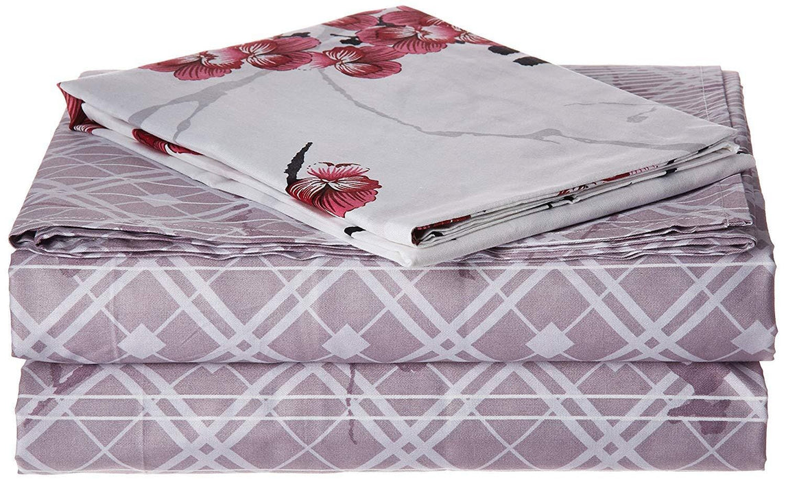 DaDa Bedding Floral Cherry Blossoms Red Purple Fitted & Flat Sheet w/ Pillow Case Set - Twin Size  (FSFS8318) - DaDa Bedding Collection