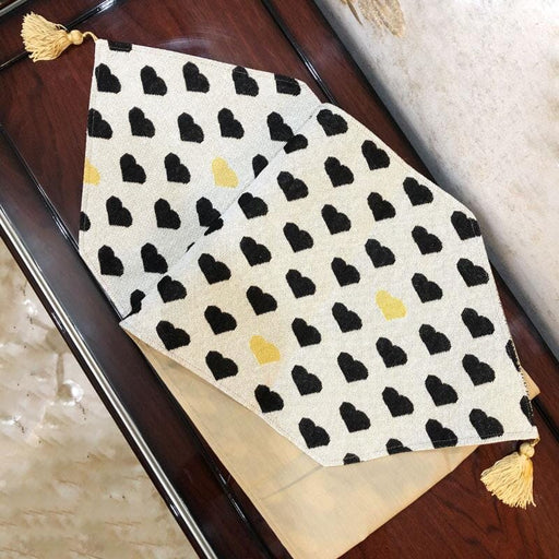 DaDa Bedding Lovely Yellow & Black Hearts Elegant Woven Tapestry Dining Table Runner (18113) - DaDa Bedding Collection