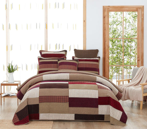 DaDa Bedding Crisp Flannel Warm Tones Cotton Velveteen Patchwork Bedspread Set (JHW-955) - DaDa Bedding Collection