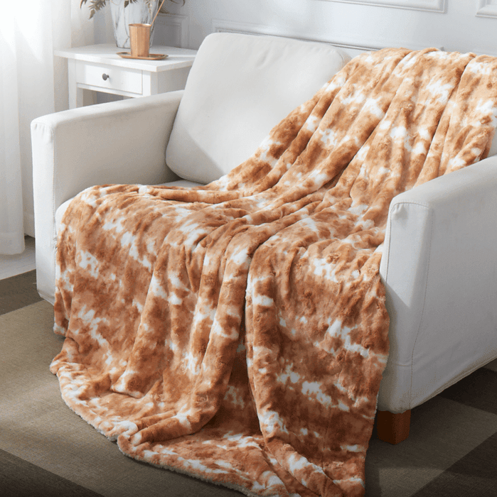 DaDa Bedding Luxury Pumpkin Orange Brown Plush Sherpa Backside Faux Fur Throw Blanket (M3396) - DaDa Bedding Collection