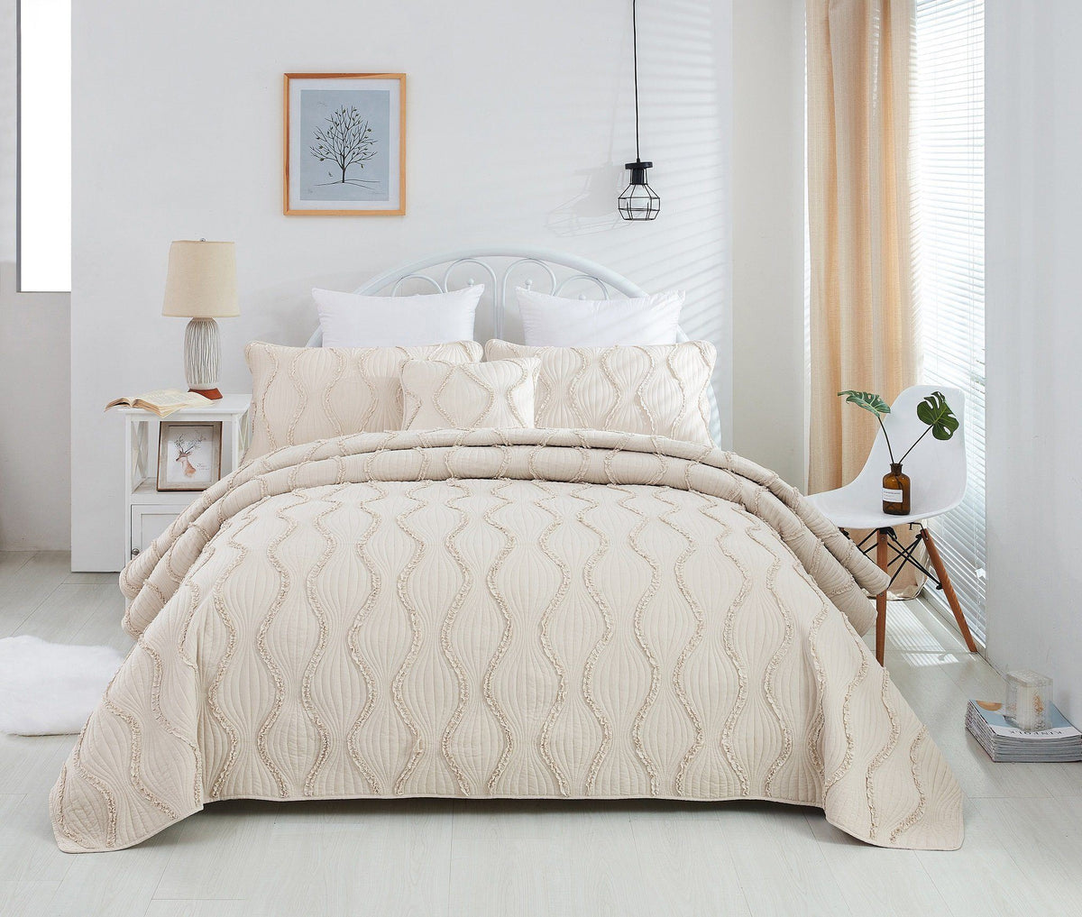 DaDa Bedding Soft Charming French Country Ruffles Quilted Cotton Bedsp ...