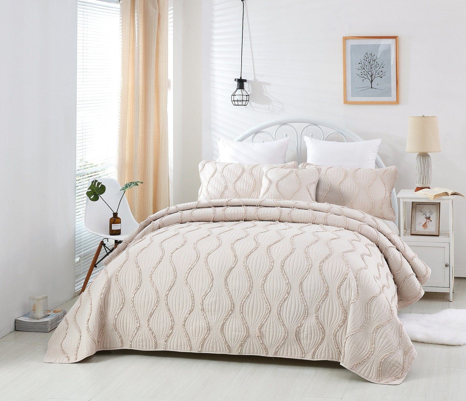 DaDa Bedding Soft Charming French Country Ruffles Quilted Cotton Bedsp ...