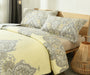 DaDa Bedding Bohemian Pale Daffodil Bedspread Set - Yellow Grey Floral Indian Medallion (C15205-7) - DaDa Bedding Collection