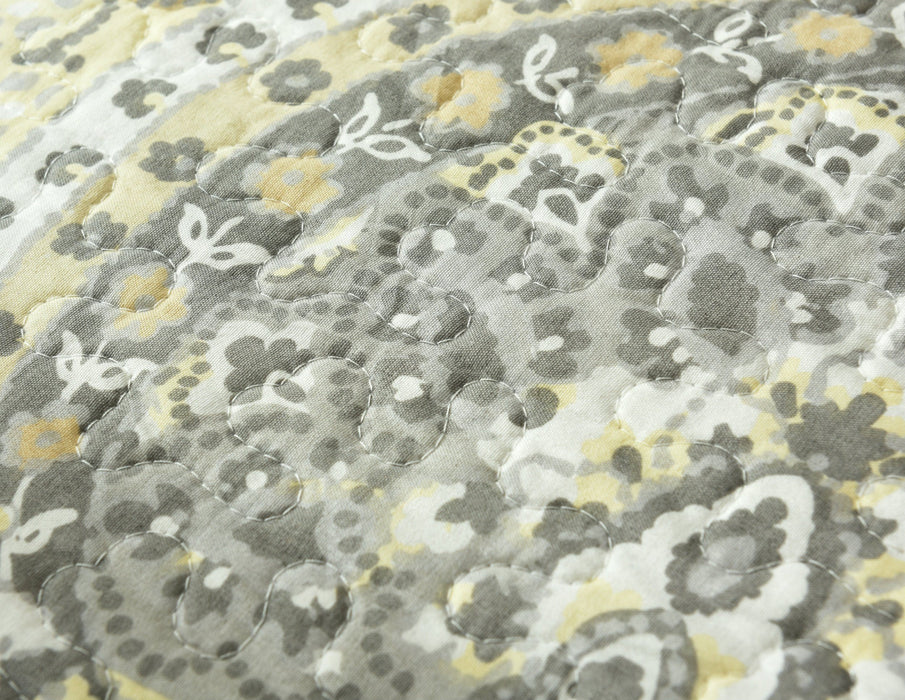 DaDa Bedding Bohemian Pale Daffodil Bedspread Set - Yellow Grey Floral Indian Medallion (C15205-7) - DaDa Bedding Collection