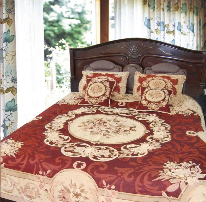 DaDa Bedding Red Victorian Floral Medallion Chenille Tapestry Bedspread Set - Twin - 3-PCS (12) - DaDa Bedding Collection