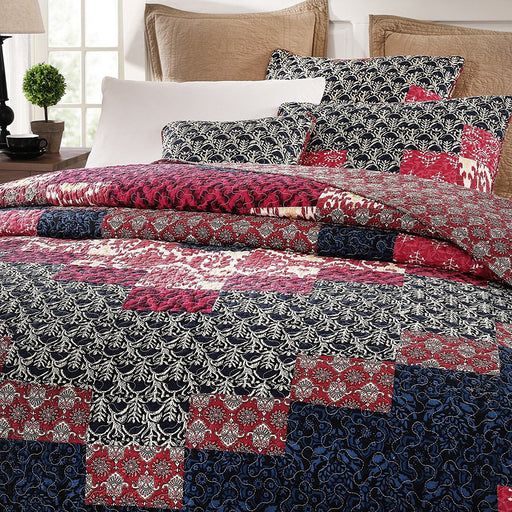 DaDa Bedding Cotton Geometric Patchwork Bohemian Floral Quilted Bedspread Set (JHW574) - DaDa Bedding Collection