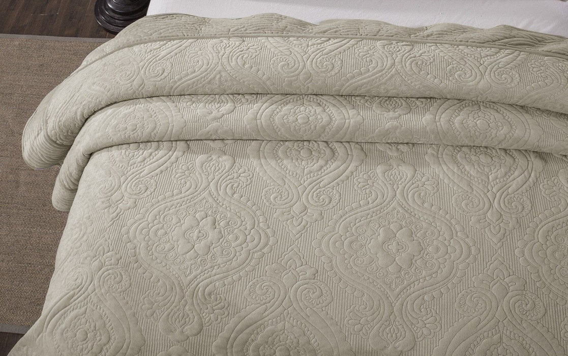 DaDa Bedding Elegant Micro-Fleece Sherpa Bedspread Blanket Only - Floral Paisley Tan Beige - Queen Size (JHW868) - DaDa Bedding Collection