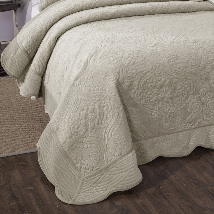 DaDa Bedding Elegant Micro-Fleece Sherpa Bedspread Blanket Only - Floral Paisley Tan Beige - Queen Size (JHW868) - DaDa Bedding Collection