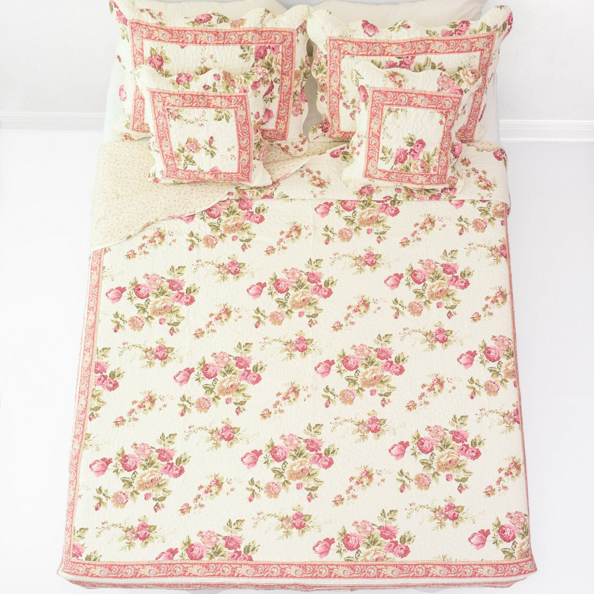 Dada Bedding Hint of Mint Floral Pastel Cotton Patchwork Ruffle Bedspread Set (jhw-3036), Size: California King