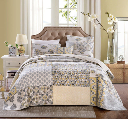 DaDa Bedding Honey Comb Elegance Floral Cotton Patchwork Bedspread Set (JHW-842) - DaDa Bedding Collection