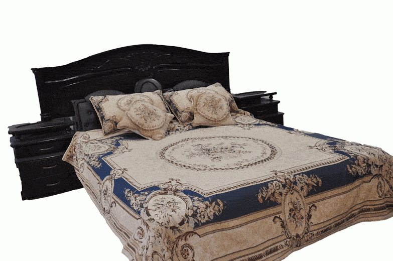 DaDa Bedding Royal Navy Blue Victorian Chenille Floral Medallion Tapestry Bedspread - Twin/Full 3-Pieces Set - DaDa Bedding Collection