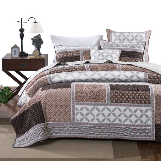 DaDa Bedding Neapolitan Roses Patchwork Cotton Geometric Quilted Bedspread Set (JHW816) - DaDa Bedding Collection