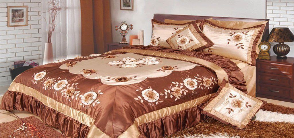 DaDa Bedding Glowy Bronze Flowers Coverlet Bedspread Comforter Set, King, 5-PCS (BM6002) - DaDa Bedding Collection