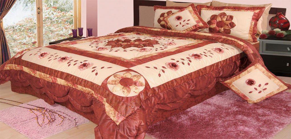 DaDa Bedding Elegant Burgundy Red Floral Embellished Ruffles Comforter Set (BM6109L) - DaDa Bedding Collection