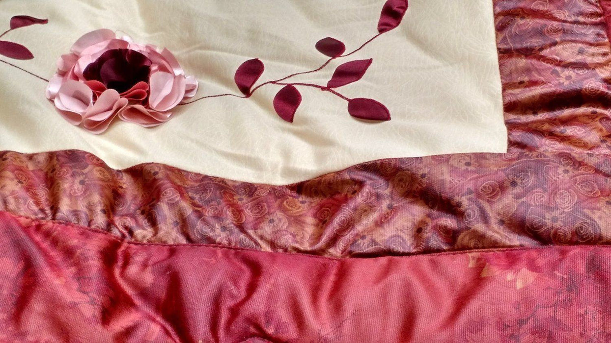 DaDa Bedding Elegant Burgundy Red Floral Embellished Ruffles Comforter Set (BM6109L) - DaDa Bedding Collection