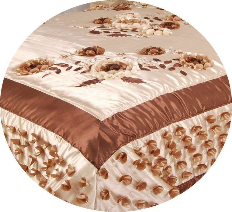 DaDa Bedding Elegant Flower Meadow Embellished Bedspread Comforter Set, King, 5-PCS (BM805) - DaDa Bedding Collection