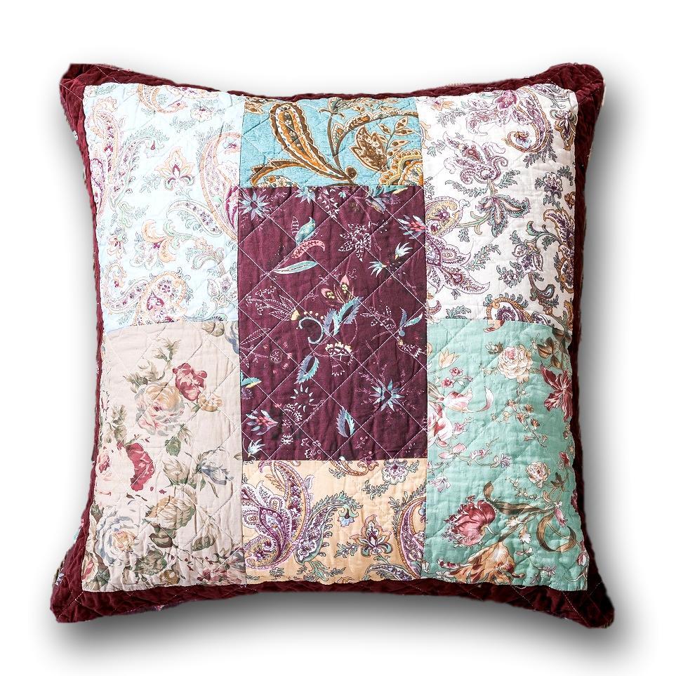 DaDa Bedding Patchwork Burgundy Red Velvet Floral Euro Pillow Cover 2 DaDalogy Bedding Collection