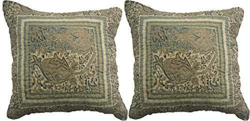 DaDa Bedding Set of Two Paisley Paradise Floral Olive Tan Bohemian Cushion Cover - 18" - 2-PCS - DaDa Bedding Collection