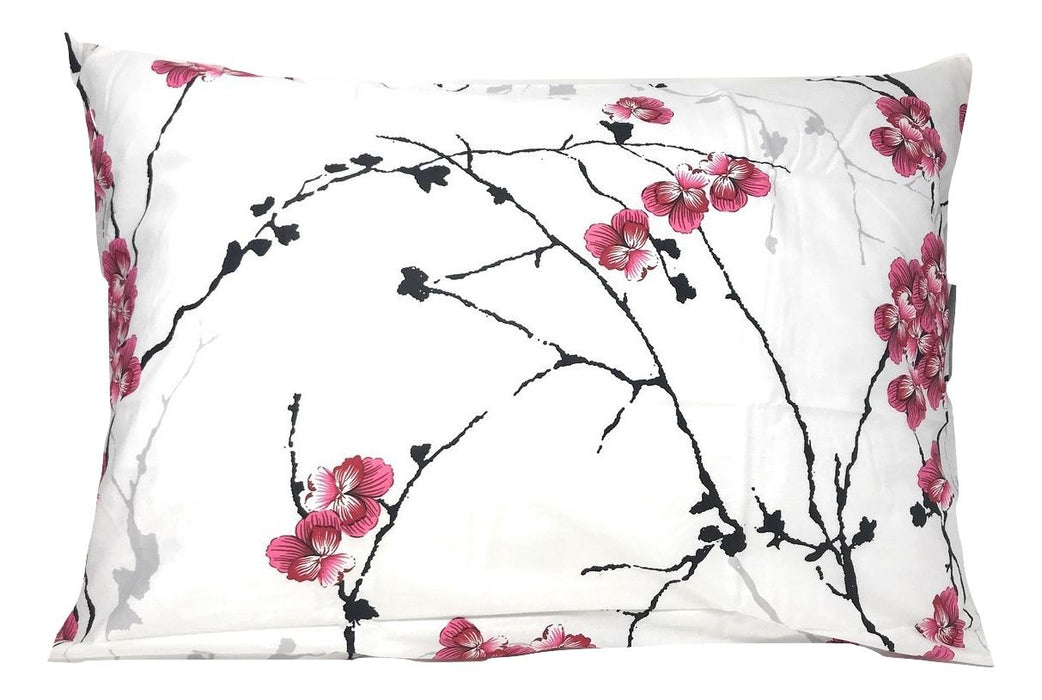 DaDa Bedding Set of 2-Pieces Cherry Blossom Floral White Pink Pillowcases - Queen Size 20" x 30" (8318) - DaDa Bedding Collection