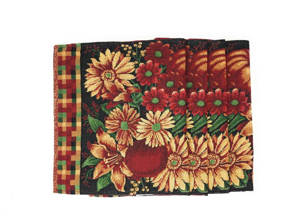 DaDa Bedding Set of 4-Pieces Fall Harvest Pumpkin Floral Tapestry Placemats 13” x 19” (11774) - DaDa Bedding Collection