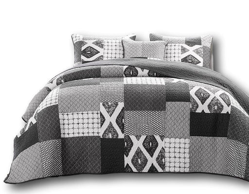 DaDa Bedding Classical Shades of Grey Geometric Cotton Patchwork Bedspread Set (JHW-606) - DaDa Bedding Collection