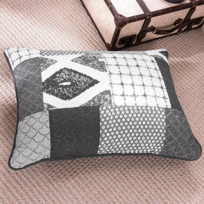 DaDa Bedding Classical Shades of Grey Geometric Cotton Patchwork Bedspread Set (JHW-606) - DaDa Bedding Collection