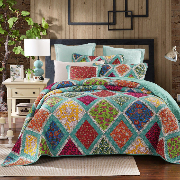 Dada Bedding Fairy Forest Glade Bohemian Floral Cotton Patchwork Bedspread Set (JHW-570) - DaDa Bedding Collection