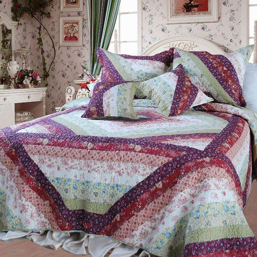 DaDa Bedding Garden Party Cottage Cotton Patchwork Floral Bedspread Set, Twin Size 3-Pieces (DXJ100422) - DaDa Bedding Collection