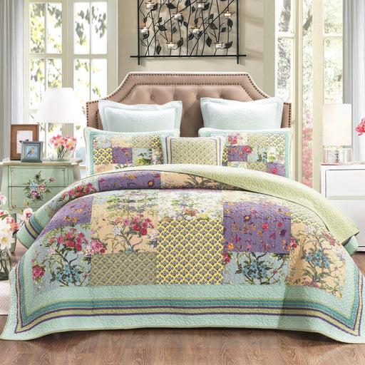 DaDa Bedding Frosted Pastel Gardenia Bohemian Cotton Patchwork Bedspread Set (JHW-604) - DaDa Bedding Collection