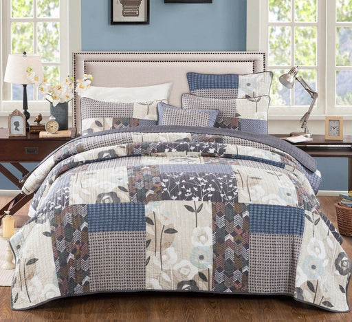 DaDa Bedding Quiet Country Farmhouse Real Patchwork Cotton Bedspread Set (JHW-675) - DaDa Bedding Collection