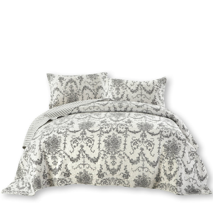 DaDa Bedding Victorian Candelabra Floral Filigree Damask Black & White Elegance Bedspread Set (Aimee) - DaDa Bedding Collection