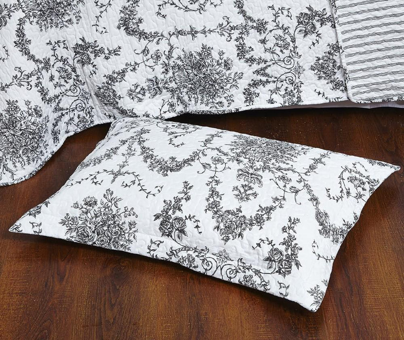 DaDa Bedding Victorian Candelabra Floral Filigree Damask Black & White Elegance Bedspread Set (Aimee) - DaDa Bedding Collection