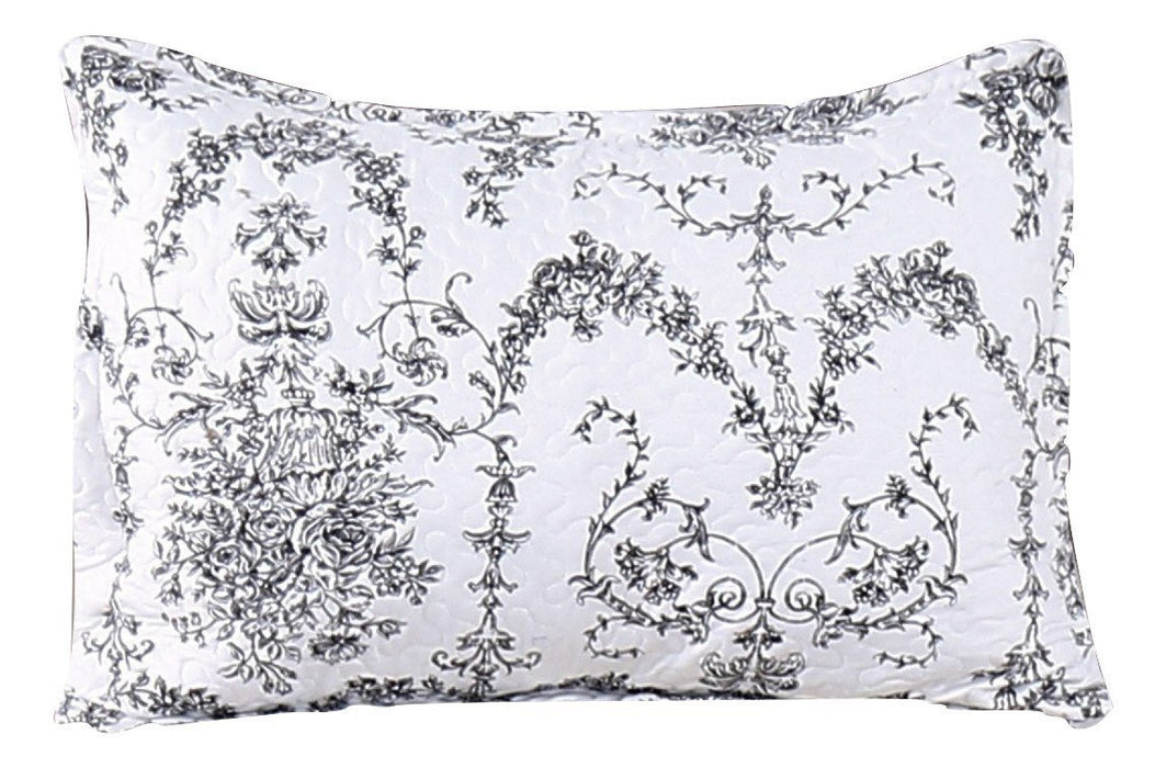 DaDa Bedding Victorian Candelabra Floral Filigree Damask Black & White Elegance Bedspread Set (Aimee) - DaDa Bedding Collection