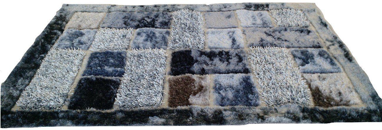 DaDa Bedding Soft Plush 3-D Checkered Square Mosaic Sky Blue Silver Grey Rug Carpet Mat - 55" x 78" - DaDa Bedding Collection