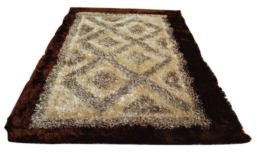 DaDa Bedding Shaggy Soft Viscose Champagne Brown Geometric Diamond Large Area Carpet Rug - DaDa Bedding Collection