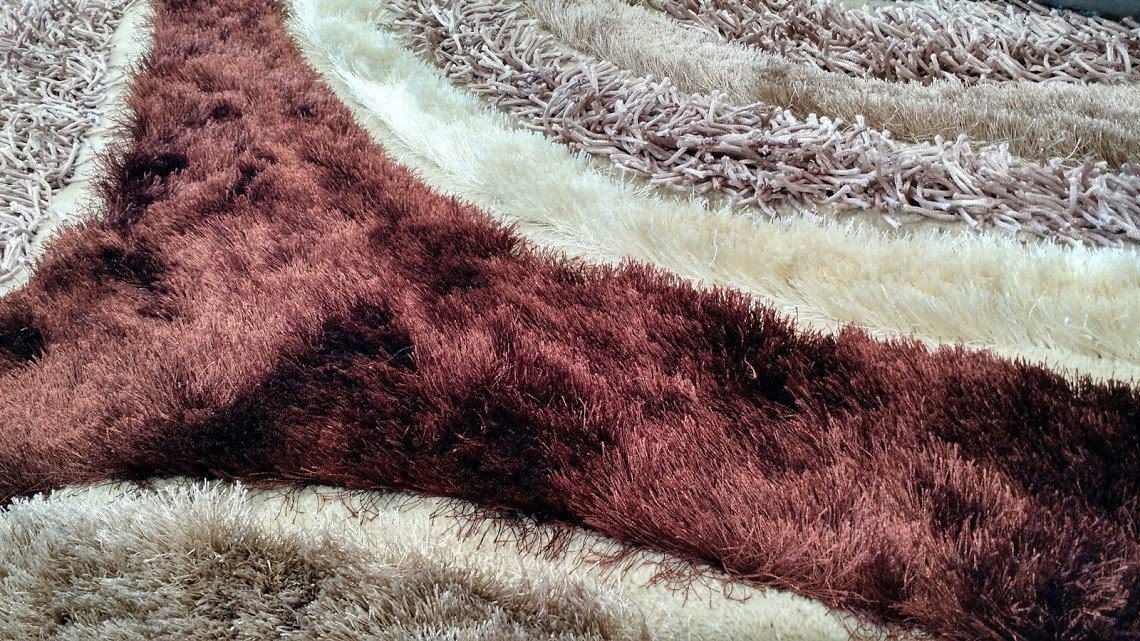 DaDa Bedding Three Dimensional 3D Curved Brown & White Chocolate Soft Plush Viscose Carpet Rug - DaDa Bedding Collection