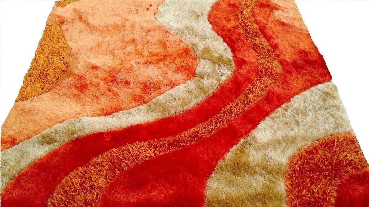 DaDa Bedding Retro Soft Curved Viscose Orange Swirls Rug - DaDa Bedding Collection