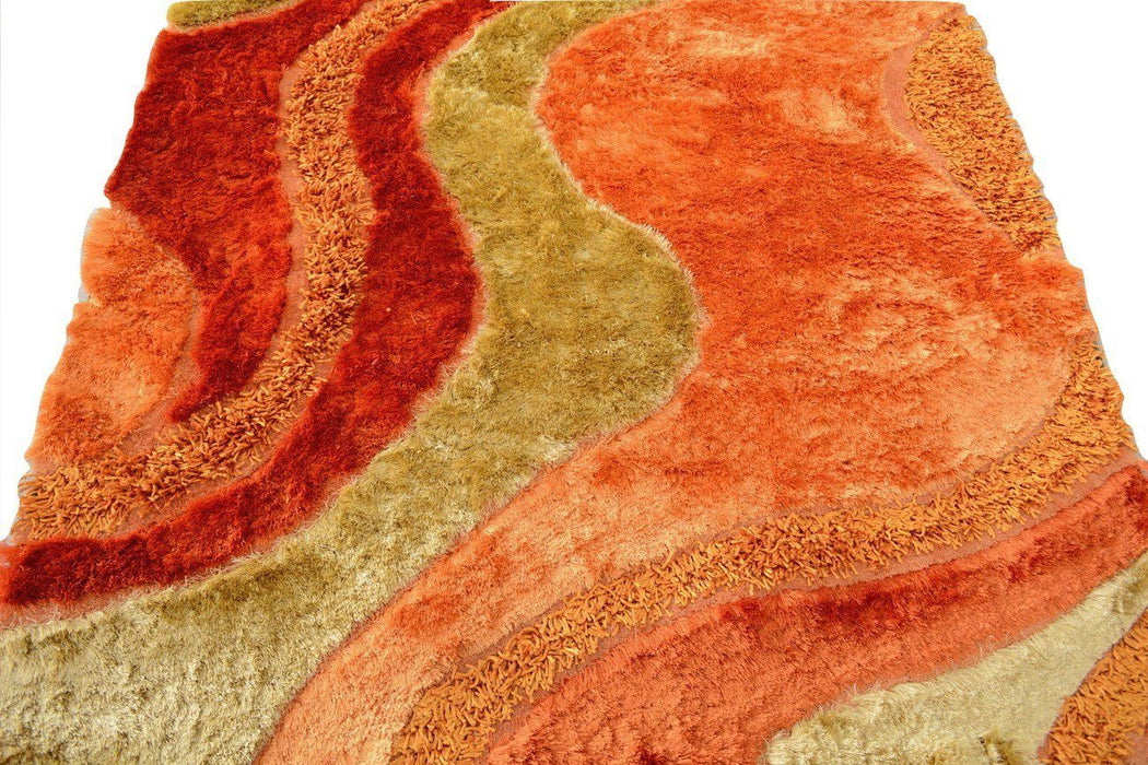 DaDa Bedding Retro Soft Curved Viscose Orange Swirls Rug - DaDa Bedding Collection