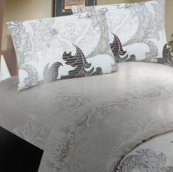 DaDa Bedding Paisley Grey Floral Leaves Fitted Sheet & Pillow Cases Set (FTS8197) - DaDa Bedding Collection