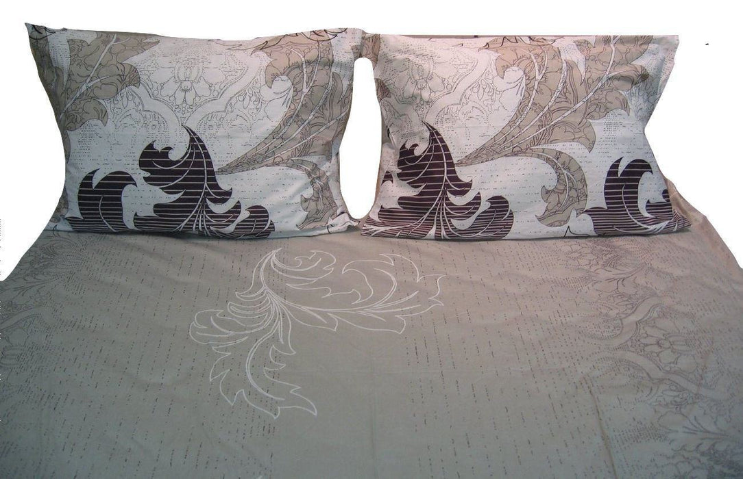 DaDa Bedding Paisley Grey Floral Leaves Fitted Sheet & Pillow Cases Set (FTS8197) - DaDa Bedding Collection