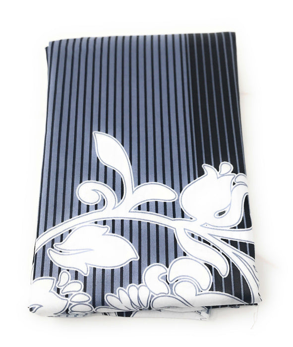 DaDa Bedding Set of Two Navy Blue Floral Striped Pillowcases, Queen 20" x 30", 2-PCS (8153) - DaDa Bedding Collection