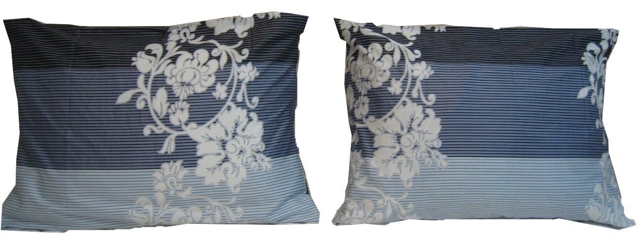 DaDa Bedding Set of Two Navy Blue Floral Striped Pillowcases, Queen 20" x 30", 2-PCS (8153) - DaDa Bedding Collection