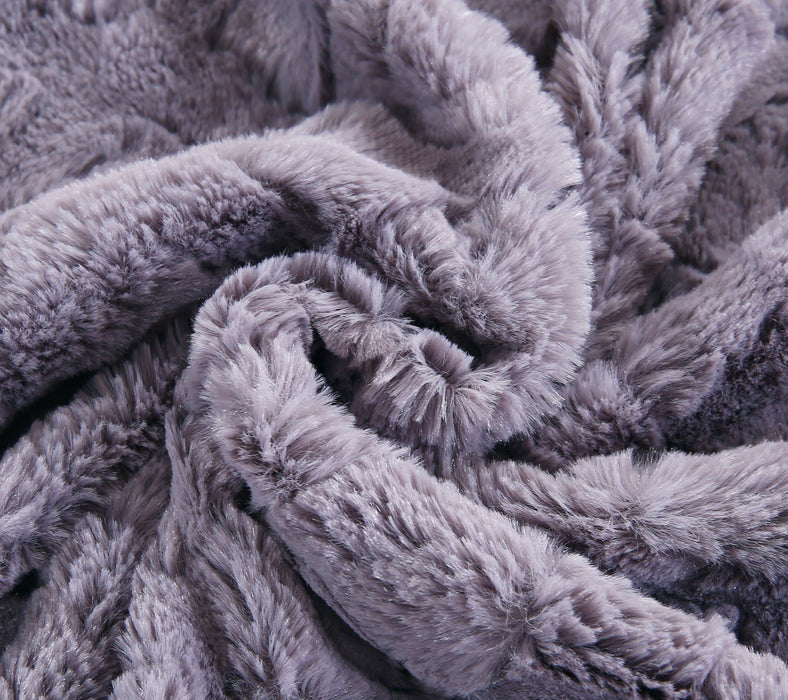 DaDa Bedding Plush Grey Soft Sherpa Backside Faux Fur Throw Blanket (BL-171755) - DaDa Bedding Collection