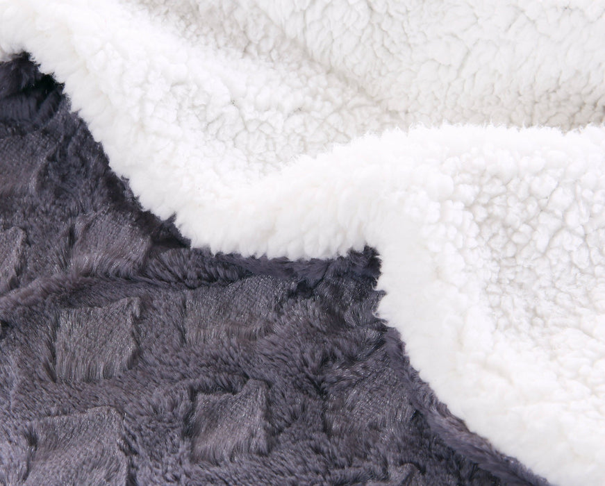 DaDa Bedding Plush Grey Soft Sherpa Backside Faux Fur Throw Blanket (BL-171755) - DaDa Bedding Collection