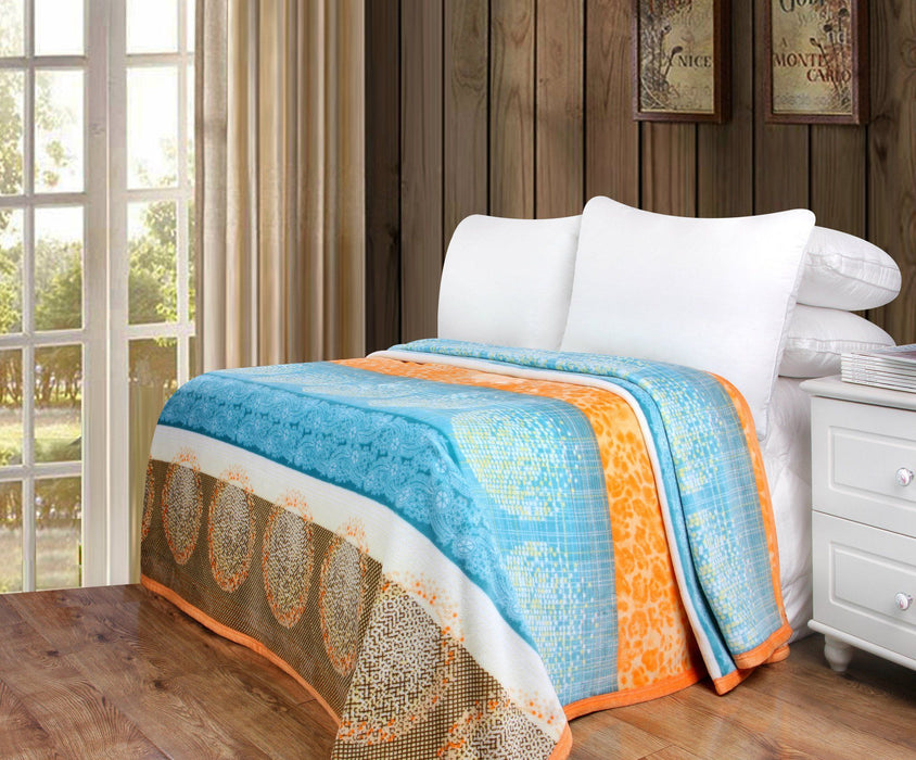 DaDa Bedding Papaya Beach Orange & Blue Reversible Soft Fleece Flannel Throw Blanket (XY9841) - DaDa Bedding Collection